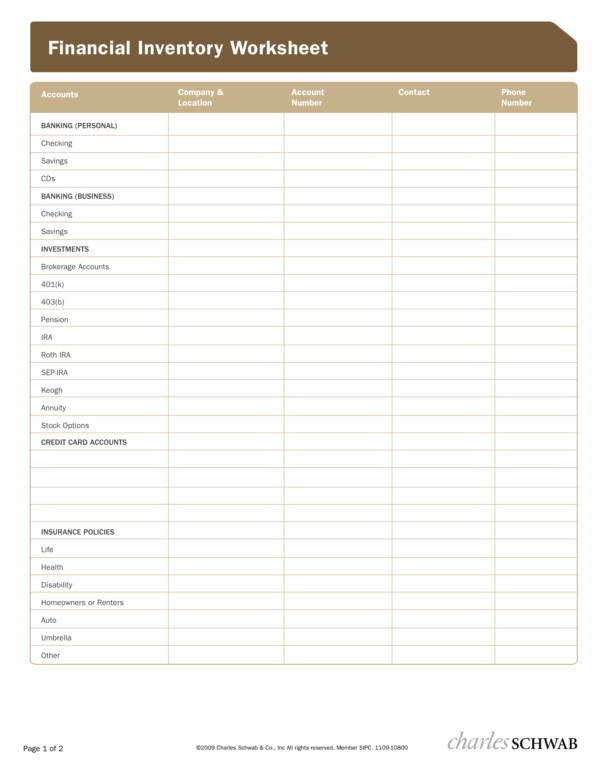 financial inventory worksheet template 1