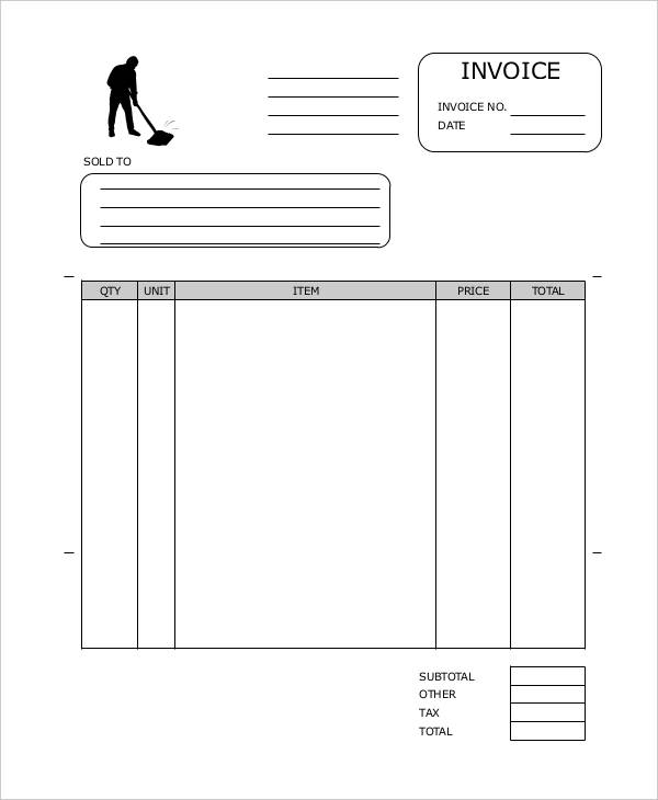 Free Printable Cleaning Invoice Template