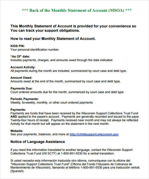 free monthly statement of account template