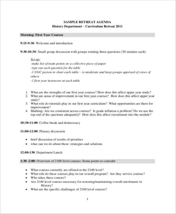 free sample retreat schedule in pdf1