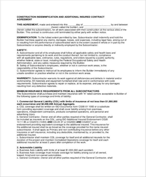 general contractors indemnity agreement