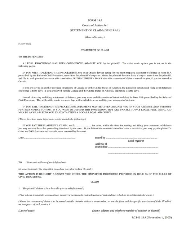 general statement of claim template