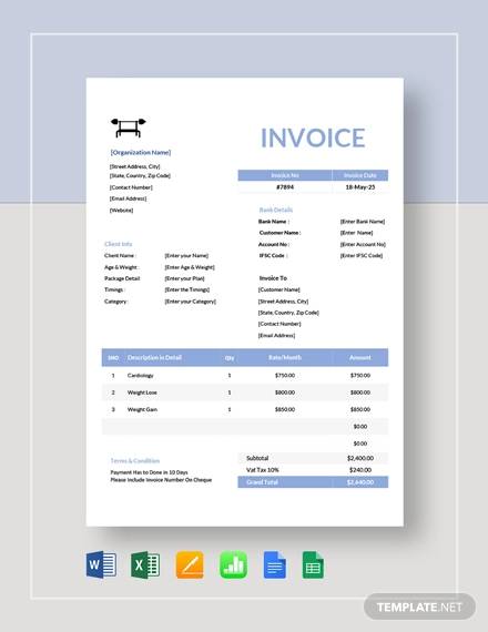 FREE 13+ Gym Invoice Samples & Templates in PDF | Excel