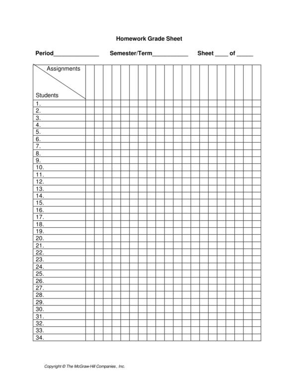 assignment grading sheet