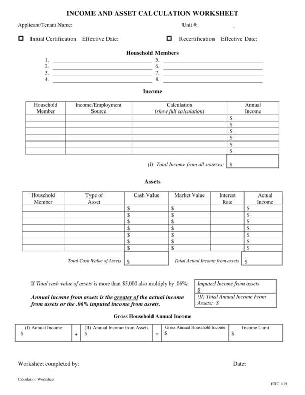 income and asset calculation worksheet 1
