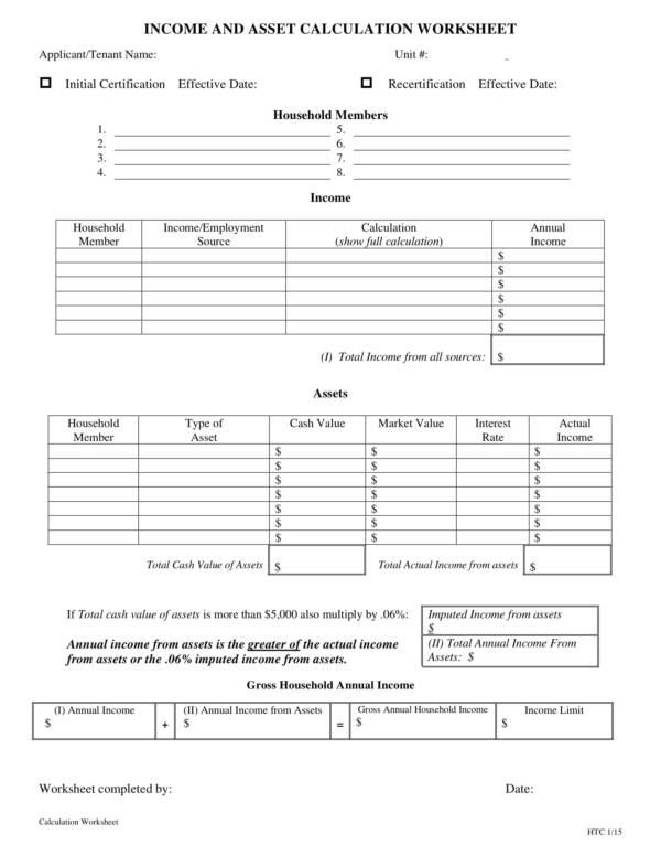 Business Income Calculation Worksheet