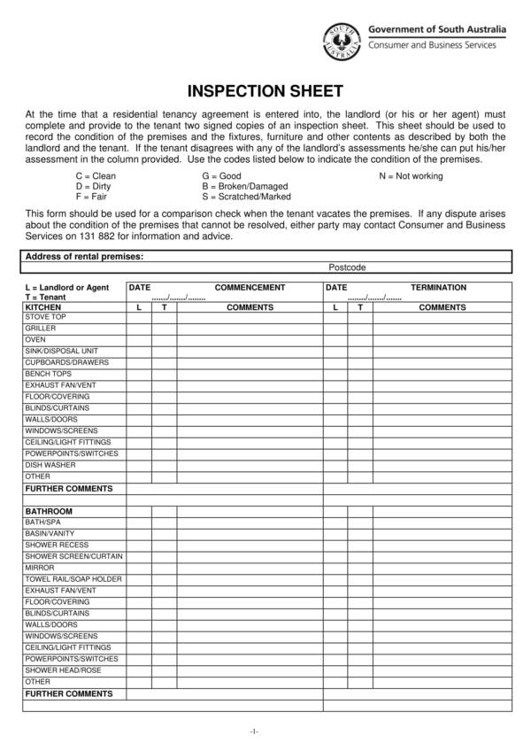 inspection worksheet template for residential tenancy 1