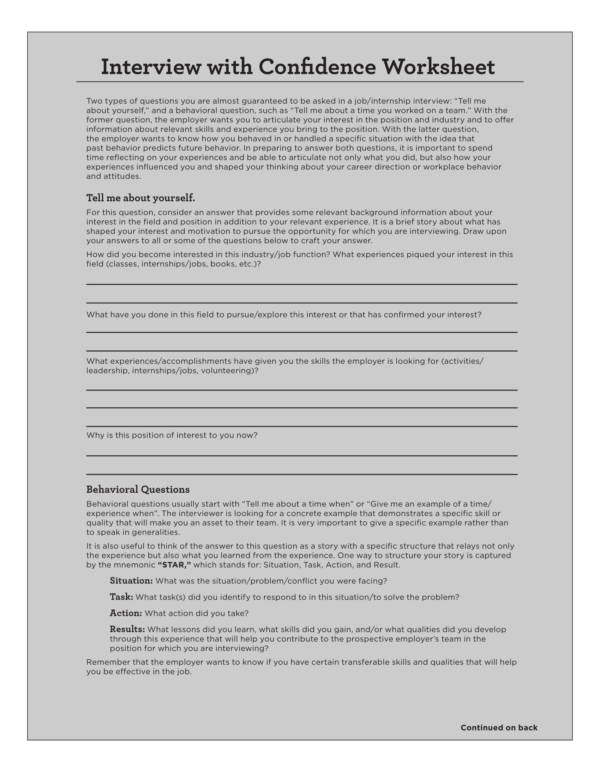 interview with confidence worksheet 1