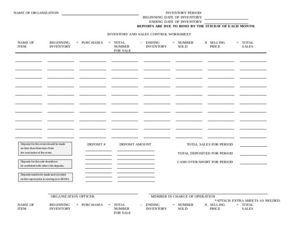 inventory and sales worksheet template