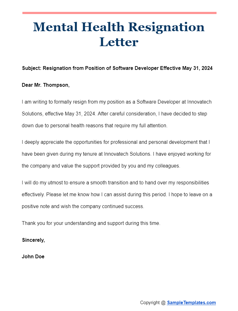 mental health resignation letter