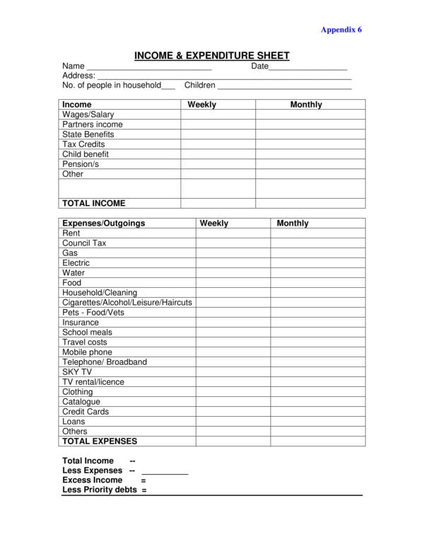 monthly income expenditure spreadsheet