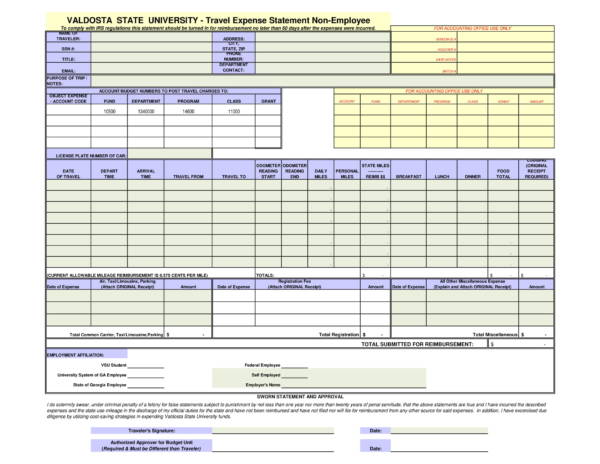 non employee travel expense statement form 1