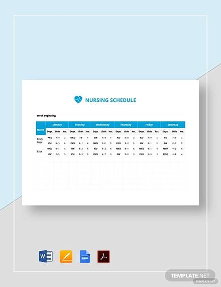 FREE 10  Nursing Schedule Samples Templates in PDF MS Word Excel