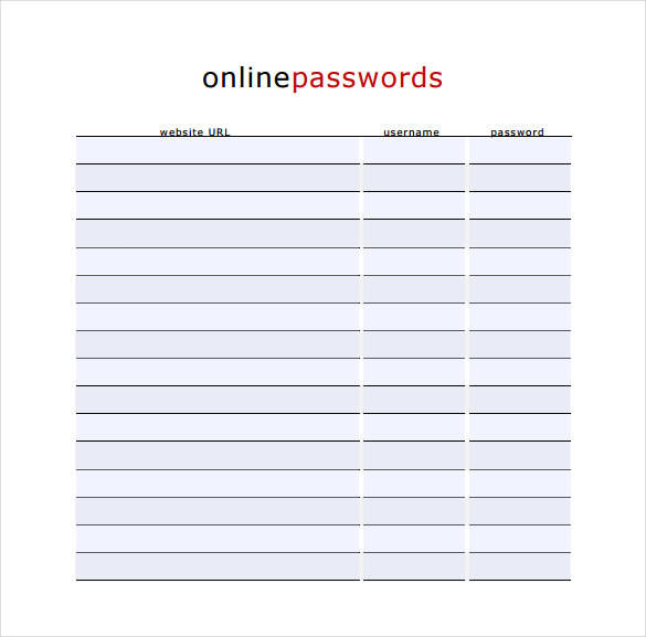 online password spreadsheet template