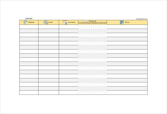 password log spreadsheet template