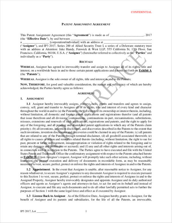 patent deed of assignment