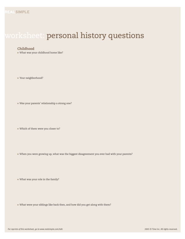 personal history worksheet 01