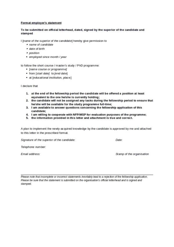 prescribed format employer statement