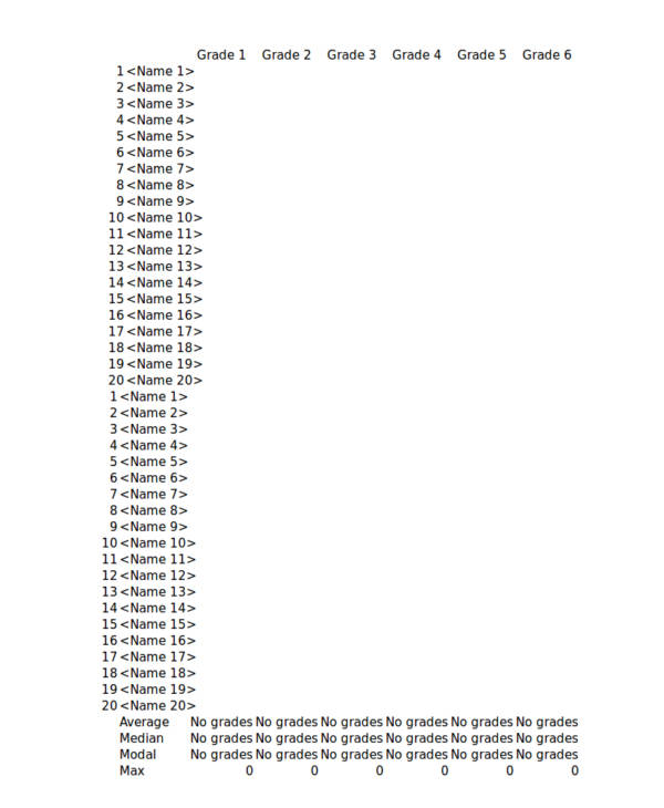 printable grading sheet template