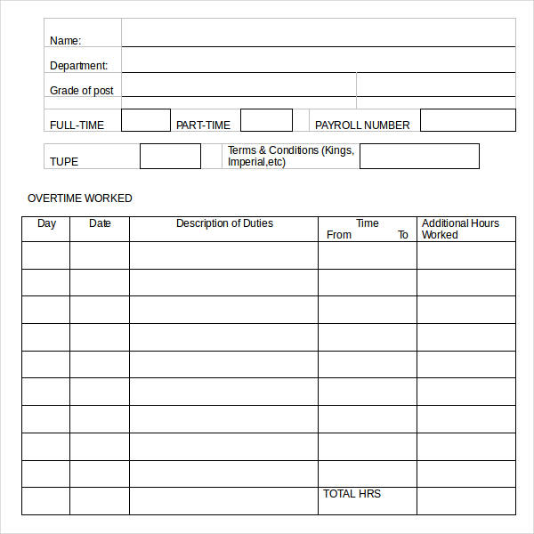 printable overtime worksheet template