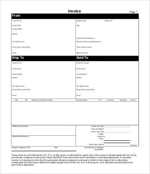 printable sample invoice template