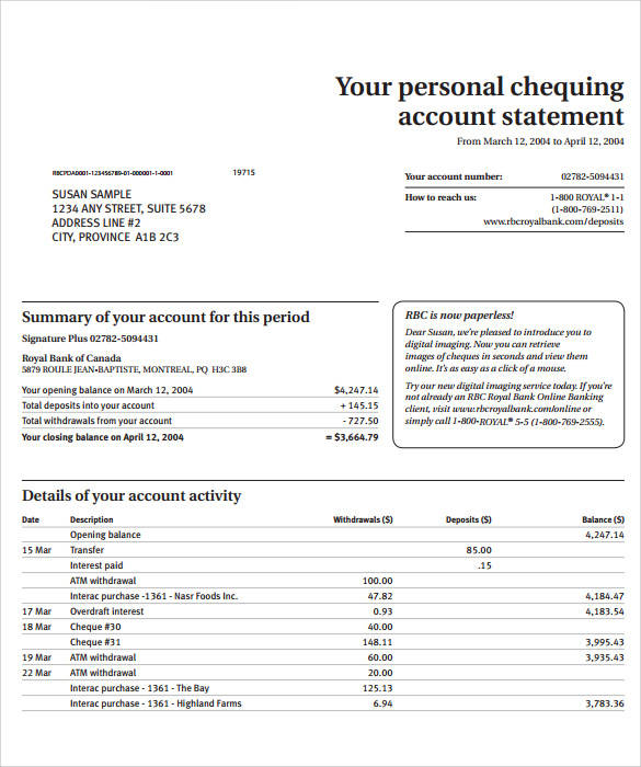 bank statement template