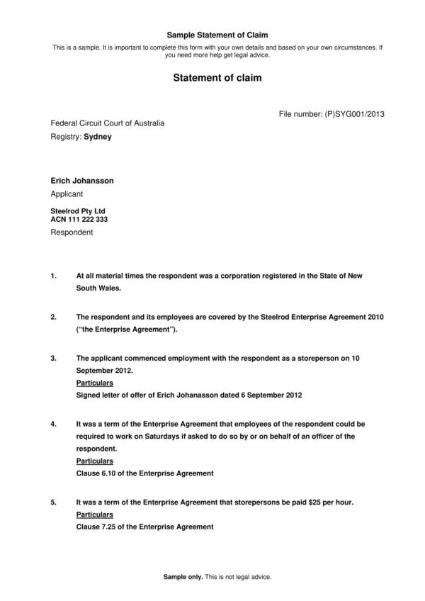 FREE 14 Statement Of Claim Samples Templates In PDF MS Word