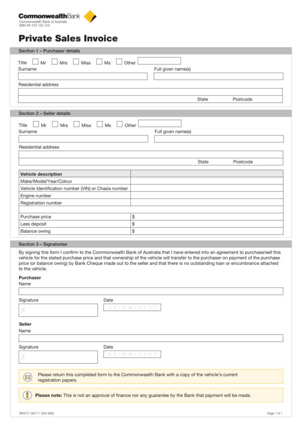 private car sales invoice template 1