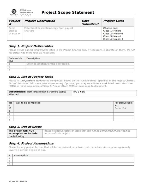 project scope statement template