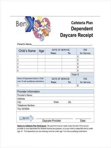 receipt for dependent daycare
