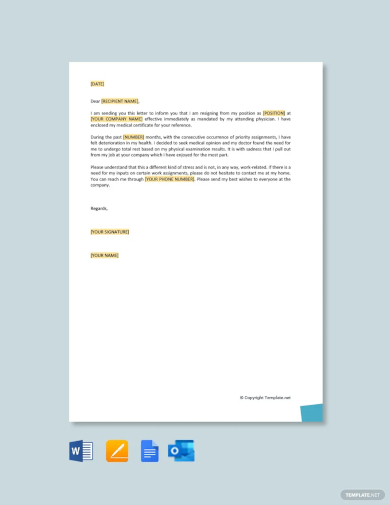 resignation letter due to health and stress template