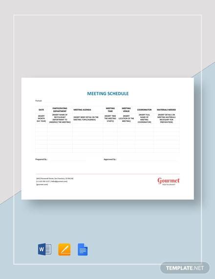 restaurant meeting schedule template