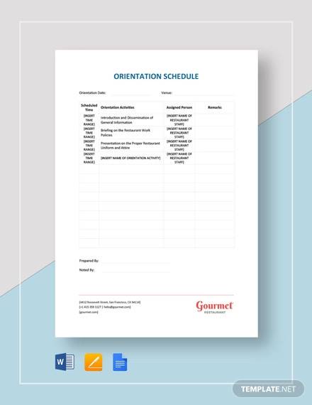 restaurant orientation schedule template1