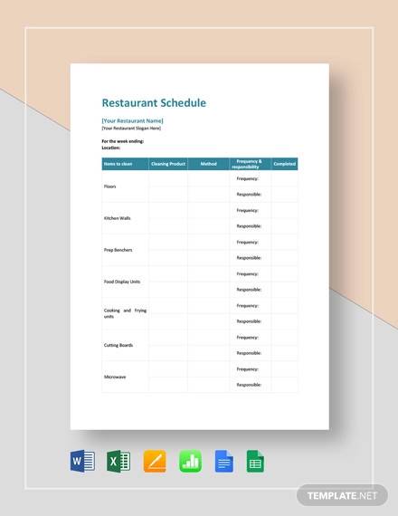 FREE 15  Restaurant Schedule Templates in PDF MS Word Excel
