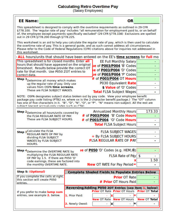 salary hourly overtime calculation worksheet template