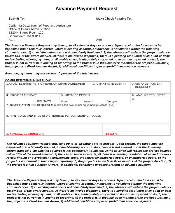 Advance Payment Agreement Template