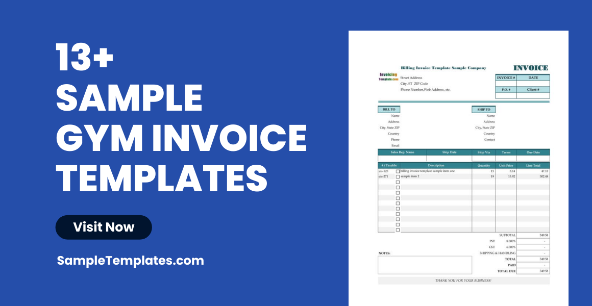 sample gym invoice templates