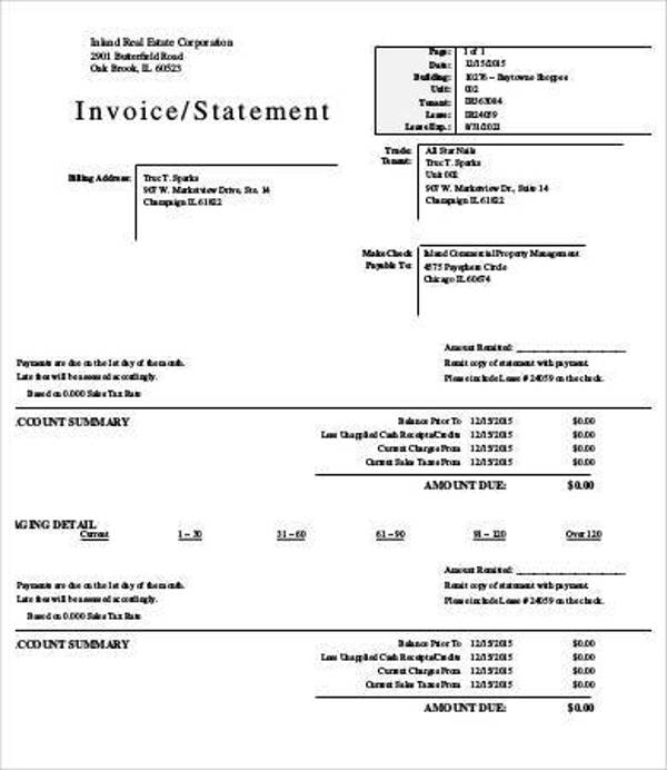 sample invoice statement template