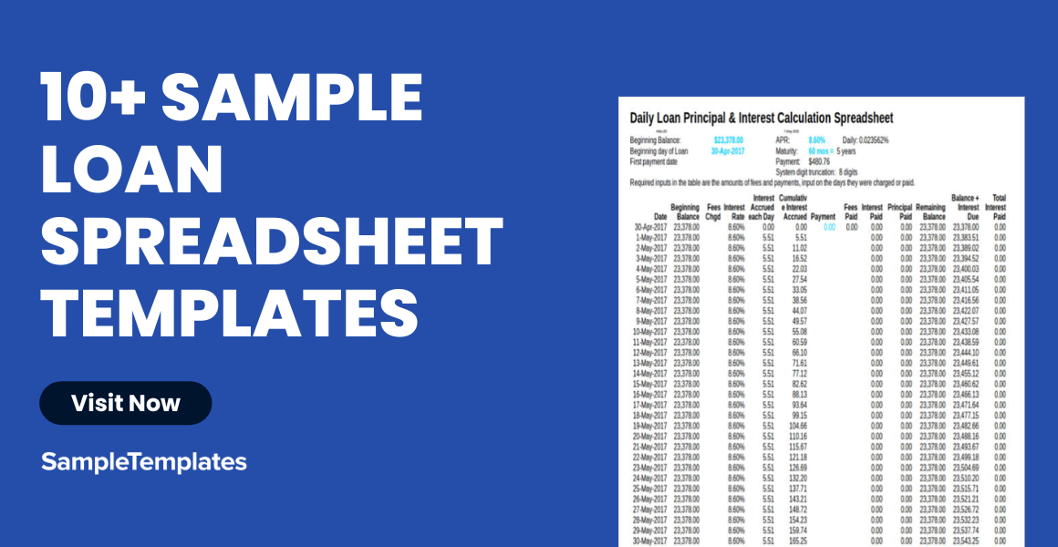 sample loan spreadsheet templates