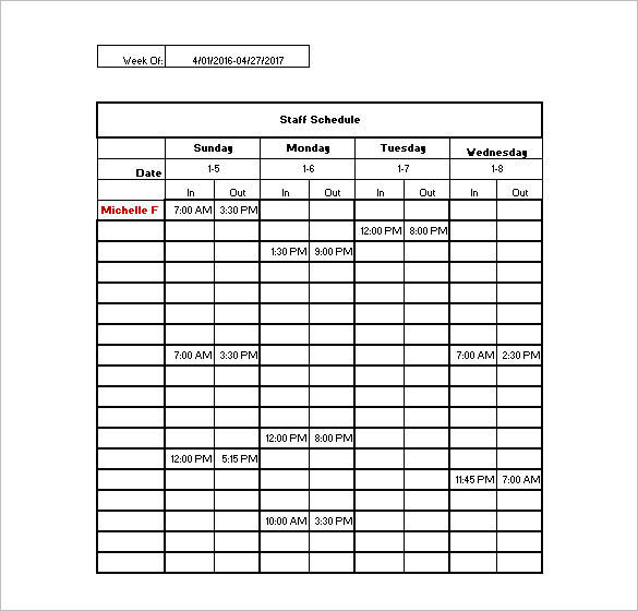 sample nurse staff schedule template