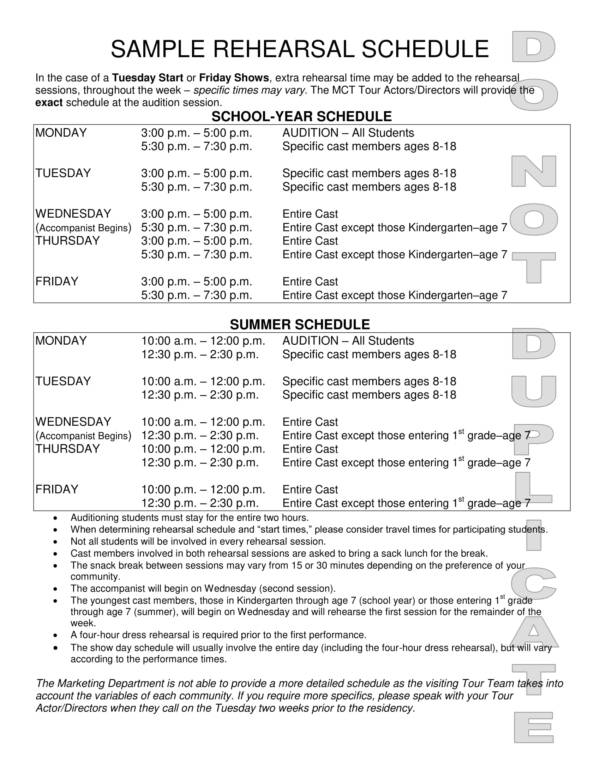 sample school rehearsal schedule 1