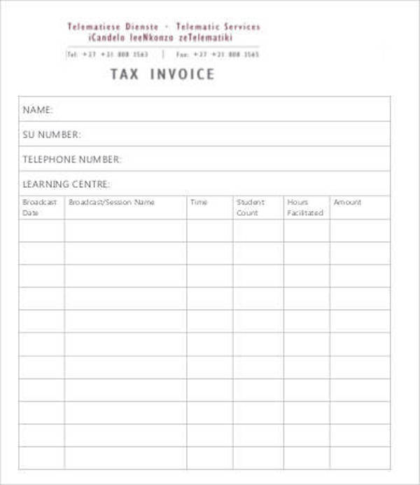 sample tax invoice template