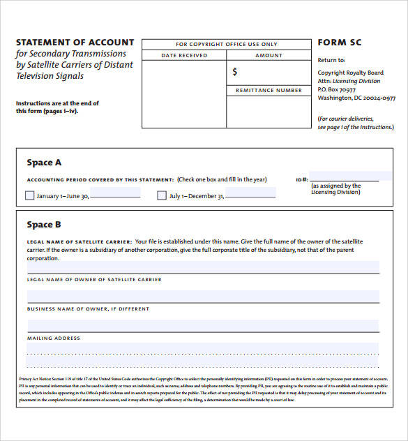sample template for statement of account
