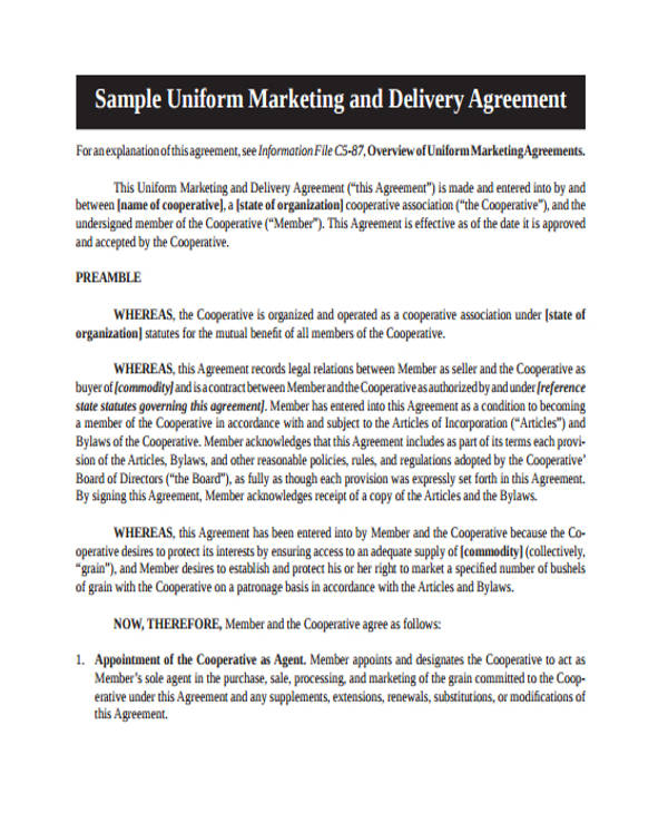 sample uniform marketing agreement