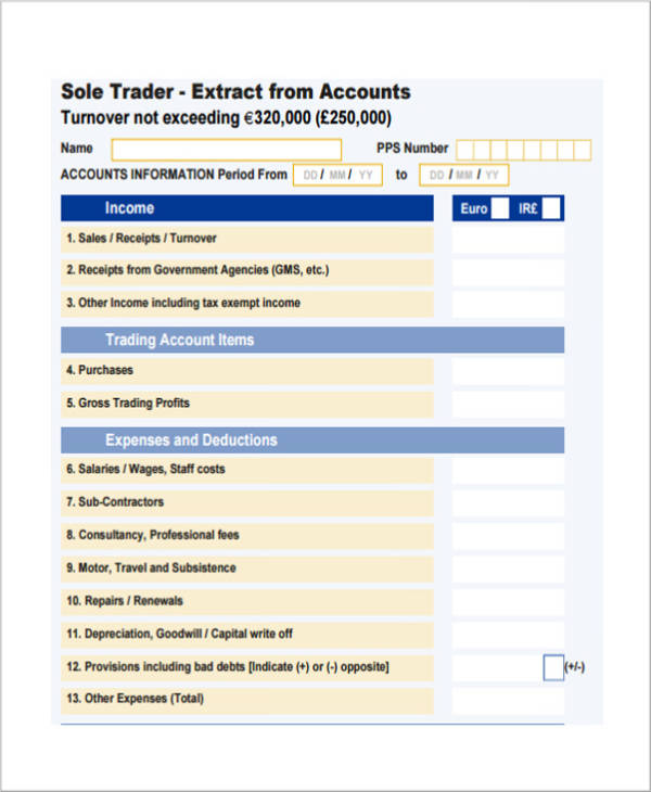 sole trader accounting spreadsheet sample in pdf to download