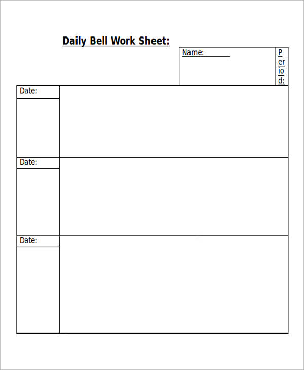 standard daily worksheet template