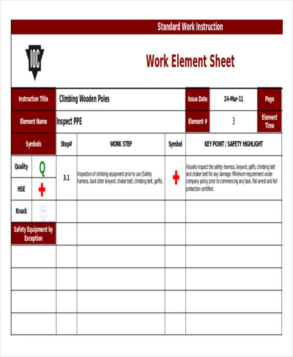standard worksheet template