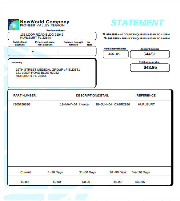 Statement Of Account Sample Free Download