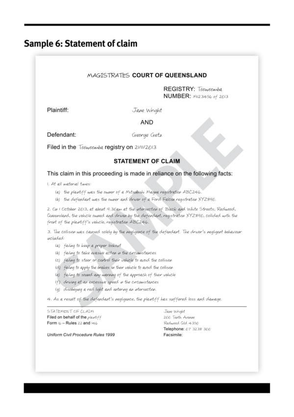 statement of claim sample for vehicular accident 1