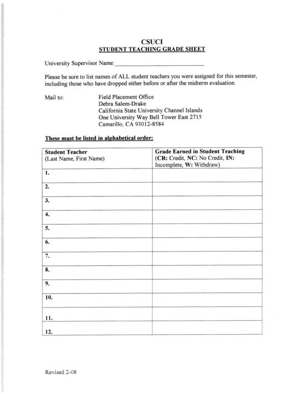 student teaching grade worksheet 1